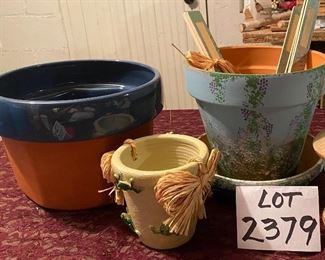 Lot 2379. $26.00. Decorated 8"x9" pot with plant I.D. stakes , 10" x 7", Froggie Pot, Teracotta Pot
