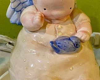 Lot 2458 (Not the number the card says). $38.00. Cherub Night Light (charpente), 2 white picture frames. The smaller one is cast iron.