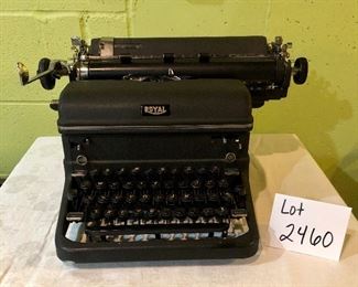 Lot 2460. $150.00. This typewriter appears to be a Royal "Touch Control"" manual typewriter, guessing from the 1930's and appears to be in nice shape. I learned to type on a manual typewriter and can still hear the typing teacher, calling out "FJFJFJFJFJ" high school - they still had manual typewriters to learn on back then! Can you imagine how we thought we died and went to heaven when Electric Typewriters came around?! Fun to use as a prop or even if you need to type out a form or similar
