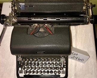Lot 2460. $150.00. This typewriter appears to be a Royal "Touch Control"" manual typewriter, guessing from the 1930's and appears to be in nice shape. I learned to type on a manual typewriter and can still hear the typing teacher, calling out "FJFJFJFJFJ" high school - they still had manual typewriters to learn on back then! Can you imagine how we thought we died and went to heaven when Electric Typewriters came around?! Fun to use as a prop or even if you need to type out a form or similar