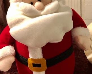 Lot 2492. $40.00. English Garden Porcelain Santa Doll (16" tall), Santa Head w/Bells, Santa Canister, and plush Mrs Claus