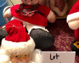 Lot 2492. $40.00. English Garden Porcelain Santa Doll (16" tall), Santa Head w/Bells, Santa Canister, and plush Mrs Claus