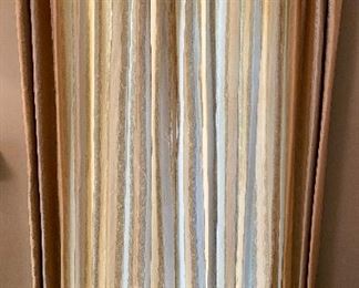 Lot 2443. $550.00. Custom-Made Fine Silk and lined Draperies: Currently covering the openings of 173" of windows (corner is 84"x41", add'l window is 48"wide) color is soft blue and tan with embroidery flower stripes. Includes valance and rings. The fabric alone would cost a fortune. Getting it custom made is sky-high.