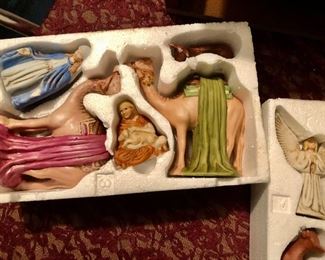 Lot 2527, $36.00. The Nativity Scene in Bisque Porcelain and star ornament