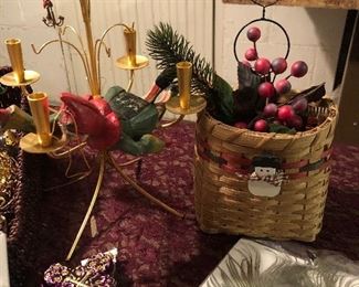 Lot 2530. $60.00 All the ornaments! Sweet little ornament tree, and ornament 18 ornaments, ornament tree with candles, one ornament is a Lenox Holiday Home Chair, 3 are hummel ornaments. 1 peacock, 2 baskets.