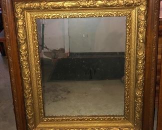 Lot 2547 $100.00 Antique Mirror with Dark Wood Frame and Brass Embellishment and Framed Print of Menn with Dogs Hunting "Mirror: 30"W x 25.5" H
Men w/dogs: 15" x 16"