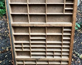 Lot 2549 $45.00 2 Vintage Printer Stamp Trays and 1 Mandelin Slicer Dicer with wall mount) and 1 Wood Sled.