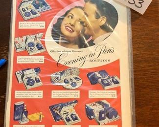 Lot 2553 $18.00 Vintage Ad Poster: Evening in Paris Bourjois. This lot matches the Evening in Paris Bottle Lots in 2237! This is the advertisement for those bottles!