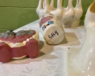Lot 2456. $30.00. Duck Ceramics Lot. Duck Wall Hanging, Duck Pitcher, Covered Jar, Salt and Pepper Shaker, Duck Bowl, Mouse and Heart Cup, Mouse and Heart Planter.