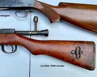Lot 2554 $325.00 Vintage Remington Sportsman 12 Guage Shotgun Serial No.406786, Missing Cartridge Chamber Cover. Lot 2555 $350.00 WWII Japanese Arisaka Type 99 7.7 Rifle
