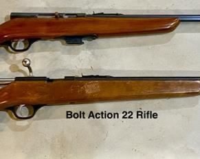 Lot 2556 $150.00 Vintage 22 Rifle with some rust on the barrel. Needs some work. Lot 2557 $125.00 Vintage Bolt Action 22 Rifle with more rust on the Barrel and Bolt. Definitely needs work or use for parts.