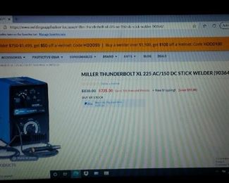 Basic Miller xl 225 welder, new price for comparison