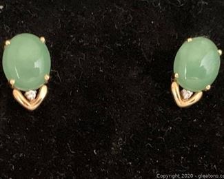 14k Jade and Diamond Earrings