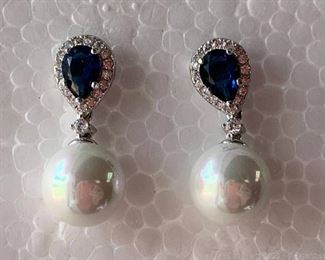 Beautiful Sapphire Drop Pearl Earrings
