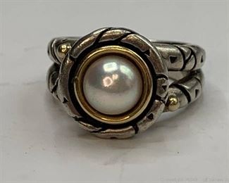 Designer 14k and Sterling Pearl Ring
