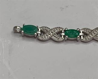 Emeral and Diamond Sterling Tennis Bracelet