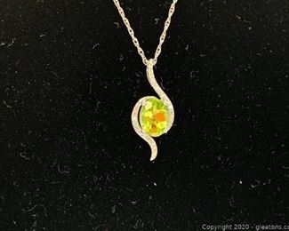 Peridot and Diamond Sterling Necklace