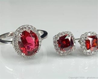Sterling and Garnet Ring and Matching Earrings