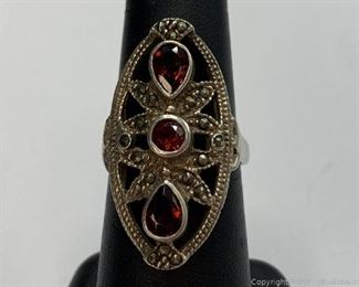 Sterling Marcasite and Garnet Ring