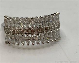 Sterling Ring with 3 Rows of Cubic Zirconias