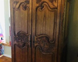 Heckmann Computer Workcenter, One Piece, Height Seven Feet Four Inches, Sides Height Six Feet Ten Inches, Width Four Feet, Depth Twenty-One and Five Inches, Pull Out Keyboard & Printer Shelf, Two Pocket Doors, One File Drawer, Adjustable Shelves, One Wrist Rest, Electrical Receptacle