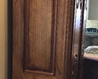 Heckmann Computer Workcenter, One Piece, Height Seven Feet Four Inches, Sides Height Six Feet Ten Inches, Width Four Feet, Depth Twenty-One and Five Inches, Pull Out Keyboard & Printer Shelf, Two Pocket Doors, One File Drawer, Adjustable Shelves, One Wrist Rest, Electrical Receptacle