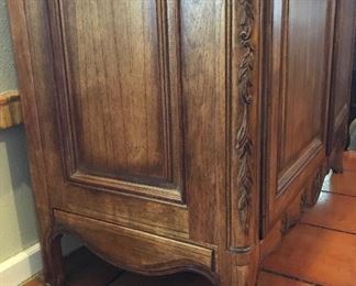 Heckmann Computer Workcenter, One Piece, Height Seven Feet Four Inches, Sides Height Six Feet Ten Inches, Width Four Feet, Depth Twenty-One and Five Inches, Pull Out Keyboard & Printer Shelf, Two Pocket Doors, One File Drawer, Adjustable Shelves, One Wrist Rest, Electrical Receptacle