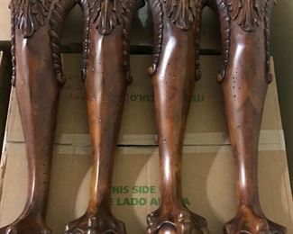 The Legs of the Heckman Dining Table with Two Silver Drawers, Two Extensions (each measures 20" wide), Two Arm/Captain's Chairs, and Six Side Chairs.  Width of the Table is Four Feet, Length of Table without Extensions Six Feet Five Inches, Length of Table with Leaves/Extensions is Ten Feet, 