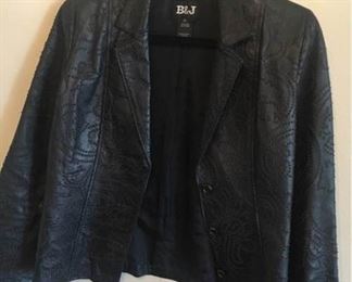 B and J Black Leather Jacket Intricate Design Small
