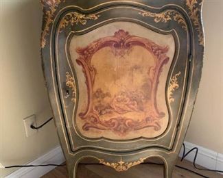 French Hand Painted Storage Cabinet w Granite Top