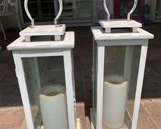 White Painted Metal Lantern Candleholders