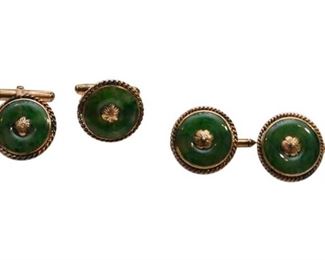 14K Yellow Gold and Jade Cufflinks and Buttons