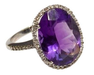 18 K White Gold Amethyst and Diamond Ring