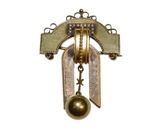 19th Cent Gold Metal Classical Style Pendant Pin