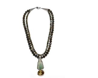 Artisan Designed Jade, Citrine and Silver Beaded Necklace