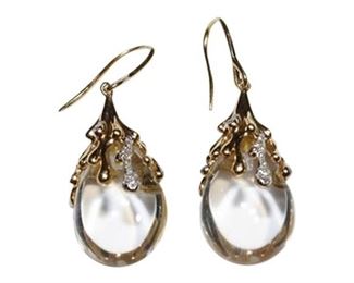 Crystal,Diamond and Gold Pendant Earrings