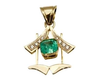 Emerald , 18K Gold and Diamond Pendant