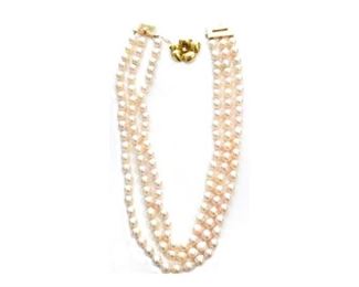 Ladies Cultured Pearl Triple Strand Necklace