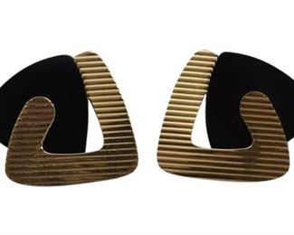 Modern Design 14k Gold and Onyx Earrings