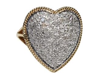 Pave Diamond and 14K Gold Heart Ring