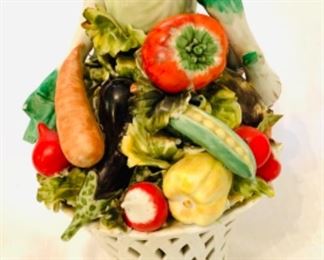 Vintage Porcelain Centerpiece Basket with Vegetables  