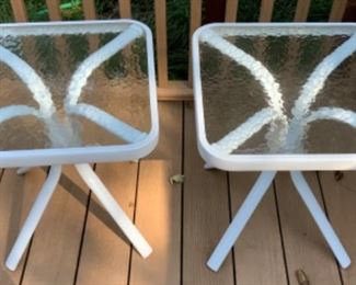 Pair of Patio Glass Top tables 