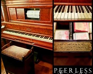 Antique Windsor Player Piano with roll storage bench, in very good working order!  DELIVERY INCLUDED