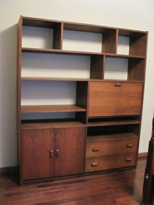 Gorgeous Mid-Century Walnut Floating Room Divider Bookcase, Near Mint, $1599