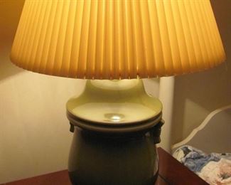 Vintage Olive Ceramic Lamp, Excellent Condition, Smaller Size, Needs New Shade, $25
