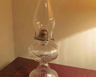 Lovely vintage clear glass oil lamp, medium size $35