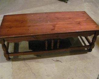Vintage 70's-80's Pine Coffee/Stereo Component Table, $35