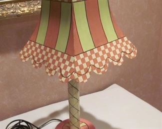 Artisan Pink & Green Hand Painted Metal Bedroom Lamp, (a couple very small scratches), Adorable, $49
