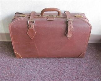 Medium Size Vintage Leather Suitcase, Half-strap still there but must be repaired, $15
