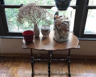 Italian pottery, Antique table, seashell collection, pottery